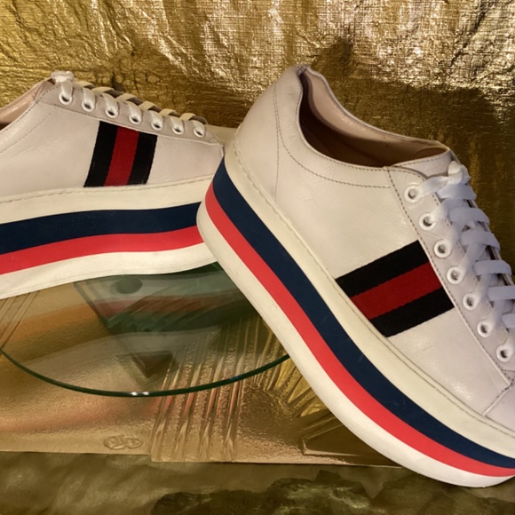 Gucci Women’s Peggy leather web platform sneakers - Picture 7 of 13